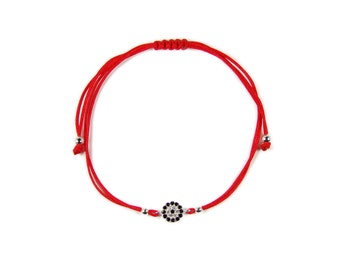Evil Eye Bracelet Nazar 925 Sterling Silver Charm CZ Red String Gift for Her, Evil Eye red Cord Bracelet