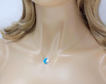 Moon and Star Necklace I Love You to the Moon and Back Lab-Created Opal Pendant, Gold Plated Sterling Silver, Celestial Jewelry Gift for Her