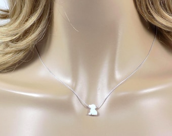 Dog Necklace, Tiny Opal Dog Pendant Necklace 925 Sterling Silver Chain, Puppy Necklace, Pet Dog Lover Gift, Children Jewelry