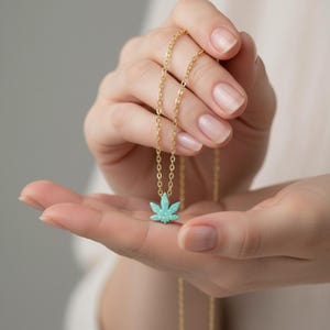 Marijuana Leaf Opal Pendant 925 Sterling Silver Chain Necklace. Tiny Green Opal Cannabis Leaf Necklace, Minimalist Jewelry