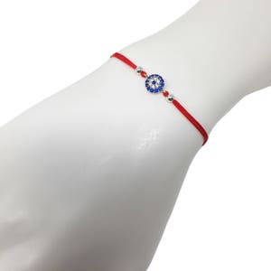 Evil Eye Cubic Zircon Bracelet, Blue Turkish Eye Red Cord String Bracelet