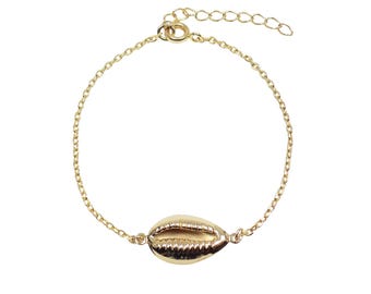 Cowrie Shell Gold Plated Bracelet, Beach Bracelet, Sea Shell Bracelet, Dainty Bracelet, 18K Gold Plated over 925 Sterling Silver Chain