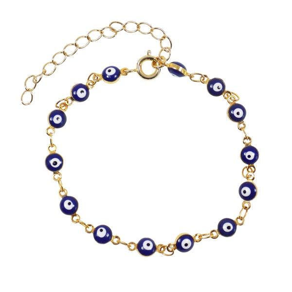 Blue Evil Eye Bracelet, Turkish Eye Bracelet Gold Plated Chain, Blue Lucky  Eye Anklet.