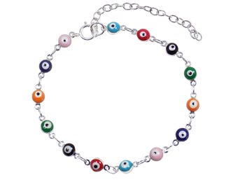 Evil eye bracelet Multi-color Plated Bracelet. Tiny evil eye charm, Turkish Eye Bracelet. Silver Plated Lucky Eye Anklet.