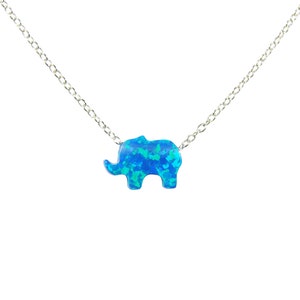 Elephant Necklace. Lab Created Opal Elephant Shape 925 Sterling Silver Chain Link Necklace. Martinuzzi Accessories.