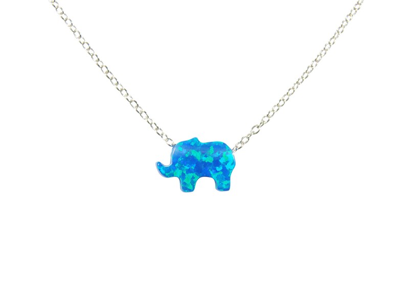 Elephant Necklace. Lab Created Opal Elephant Shape 925 Sterling Silver Chain Link Necklace. Martinuzzi Accessories.