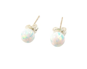 Bridesmaid 6mm Opal Ball Stud Earrings, Authentic Lab-Created Opal