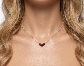 Bat opal Necklace, Black Bat Fire Opal Sterling Silver Necklace, Halloween Necklace, Gothic Bat Necklace, Halloween Jewelry Gift