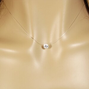 Solitaire Crystal Floating Illusion Necklace, Wedding Bridesmaid Necklace Invisible Thread CZ Crystal Pendant 6m, Fishing Line Dot Necklace image 3