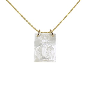 Scapular Christian Necklace, Virgin Mary  Mother of Pearl Scapular Necklace.