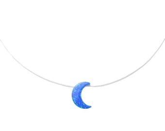 Crescent Moon Opal Floating Illusion Necklace, Half Moon Pendant Necklace, Transparent thread Nylon Moon Necklace