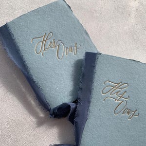 Libros de votos de boda de papel hechos a mano con cinta de seda / Juego de 2 / Folletos de votos de boda / Folleto de votos de boda con papel rayado