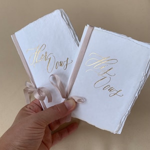 Libros de votos de boda de papel hechos a mano con cinta de seda / Juego de 2 / Folletos de votos de boda / Folleto de votos de boda con páginas de papel hechas a mano