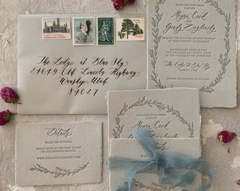 Handmade paper wedding invitations | Deckle edge wedding invitations | Letterpress wedding invitation | Luxury wedding invitation