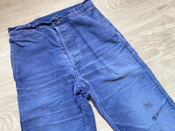 w29" Vtg French Moleskin Work Trousers Front Hook