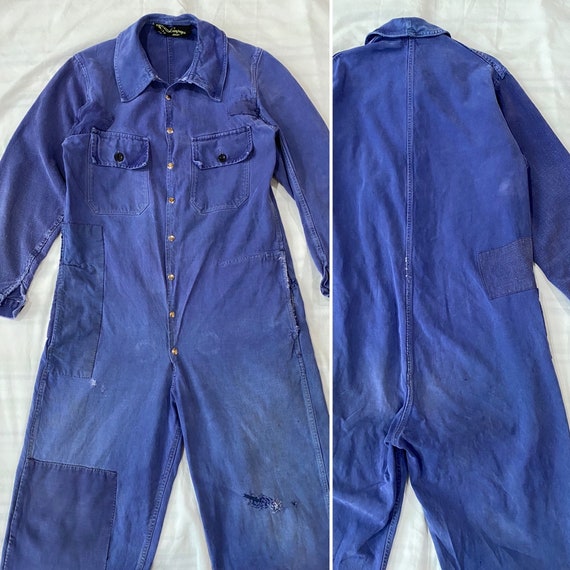 Patched 1950s Vintage FRENCH Work Coveralls Rare … - image 2
