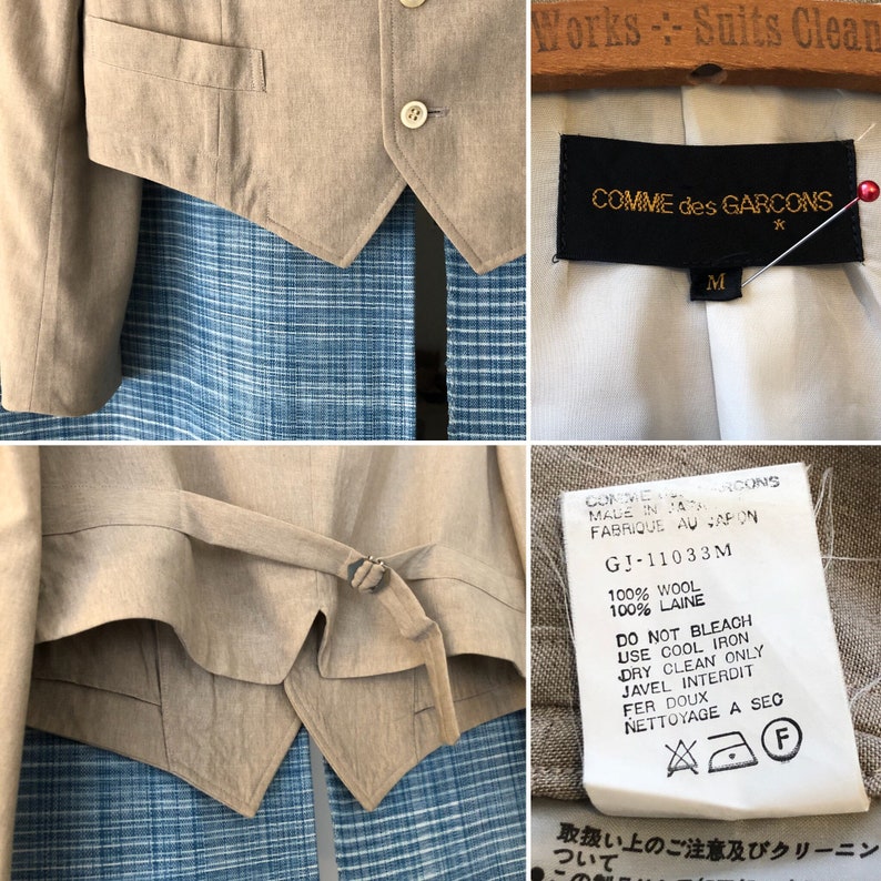 Comme Des Garcons Vintage 80s Blazer Vest Jacket Beige Wool Made in Japan