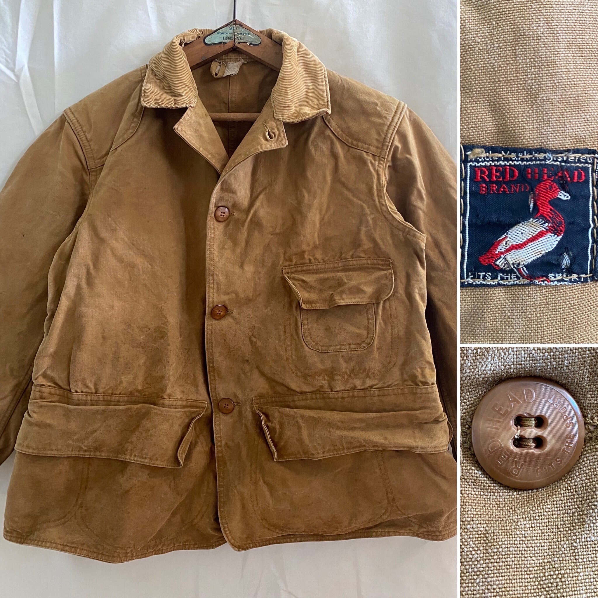 Vintage 1930s RED HEAD Fit the Sport Canvas Hunting Jacket Old 