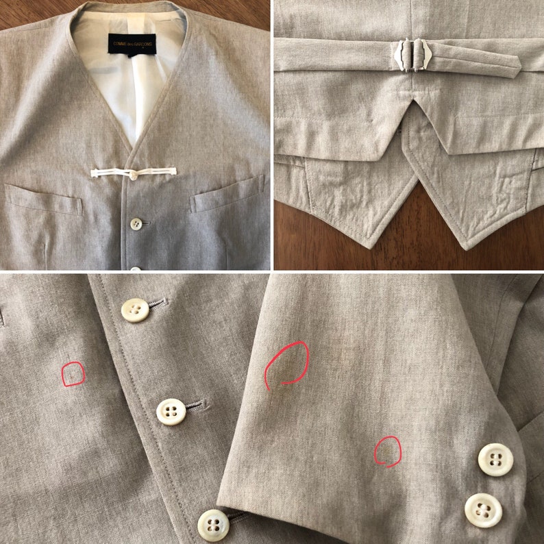 Comme Des Garcons Vintage 80s Blazer Vest Jacket Beige Wool Made in Japan