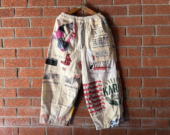 Pantalones holgados de algodón patchwork REMADE, talla única.