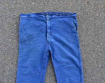 Calças de trabalho vintage francesas em moleskin, tamanho XL, raras, década de 1960 (40").