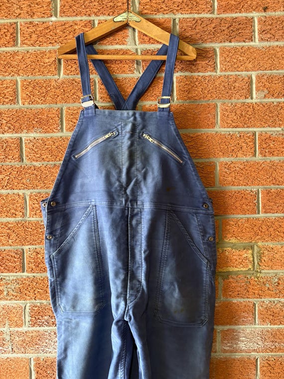 50s Adolphe lafont モールスキン オーバーオール 青 古着 L XL \u0027adolphe Lafont\u0027 Vintage French Moleskin Work Overalls Workwear