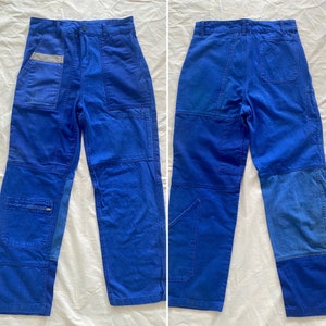 w32" REMADE French Blue Work Pants Patchwork Boro