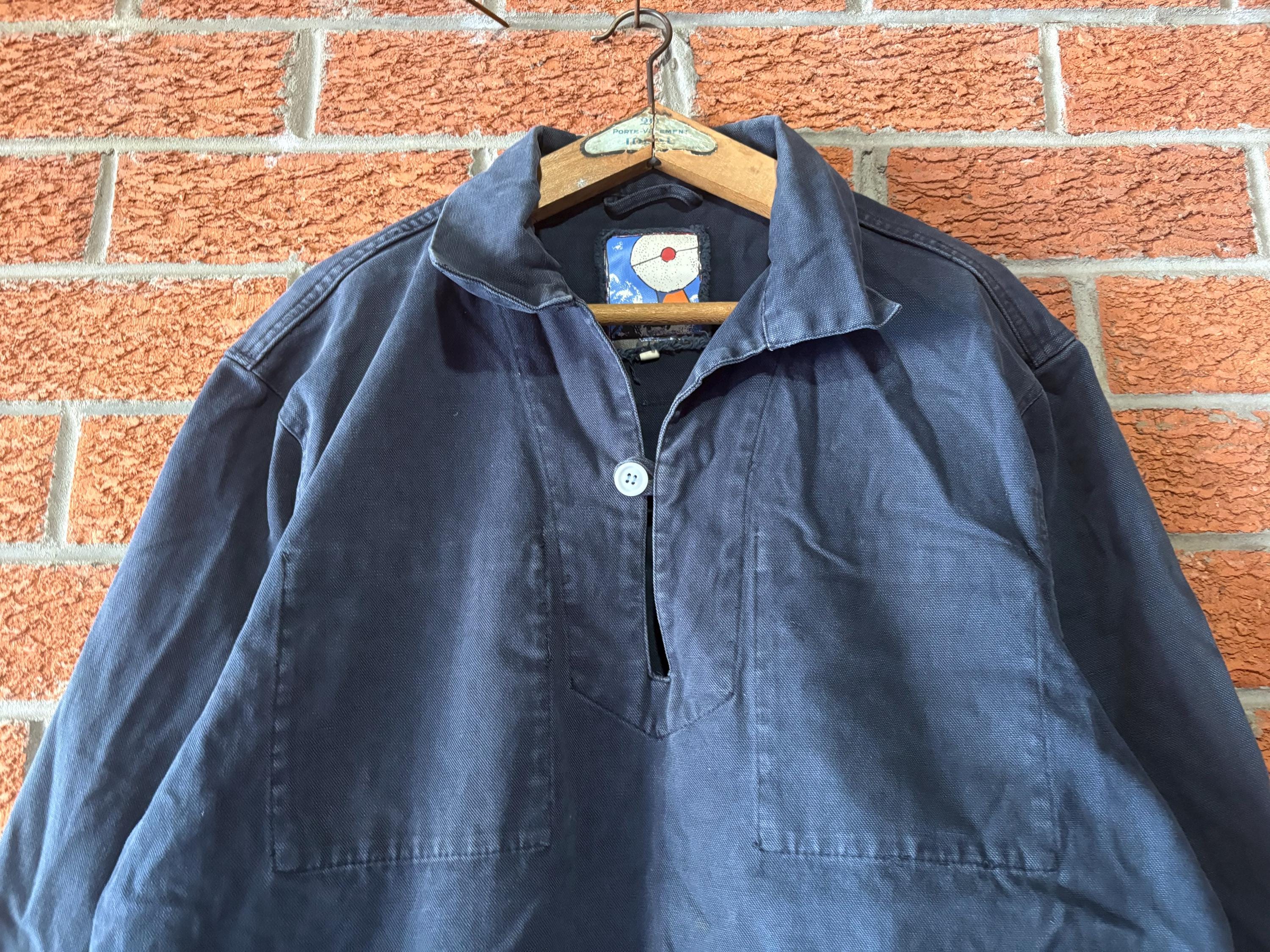 1970s〜1980s VINTAGE FISHERMAN SMOCK Vintage 70-80s French Blue Cotton Deadstock Fisherman Smock