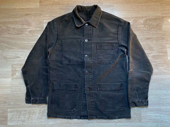 Vintage French BLACK MOLESKIN Work Jacket Pit21" R
