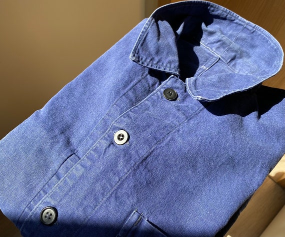 Vtg French Cotton-Linen Indigo Work Jacket 50s 60s