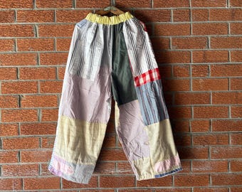 REMADE Patchwork Lightweight Cotton Baggy Pants Balloon One Size Fit All
