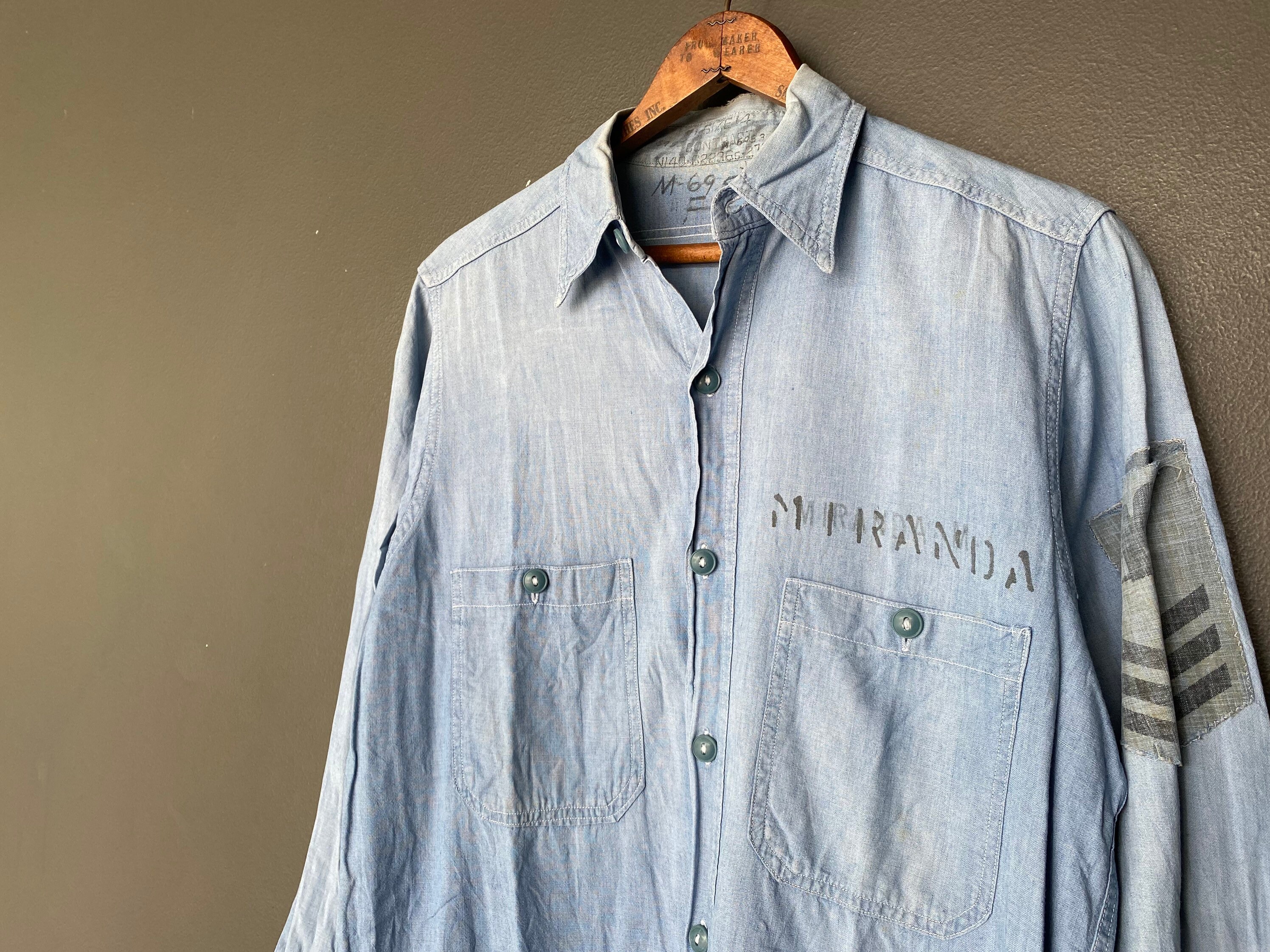 RESERVED for Sheila _ 1940s USN Chambray Shirt RARE Vintage U.s. 
