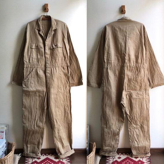Vintage 60s Belgian Khaki Cotton Work Coveralls Bo