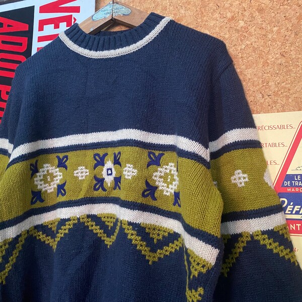 Vintage 90s Green Blue United Colors of Benetton Oversized Knit Jumper 14 16