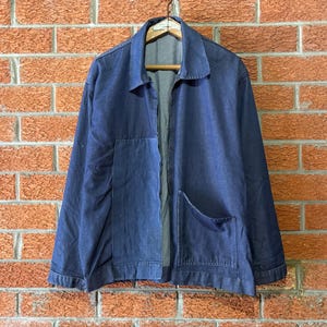 Thrashed French Denim Zipper Work Jacket Workwear Pit23.5"