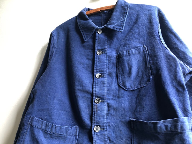 RARE Vintage 1940s French Indigo Work Jacket Antique Workwear