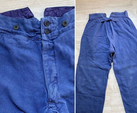 RARE 1940s Women FRENCH Cotton Cinchback Trousers
