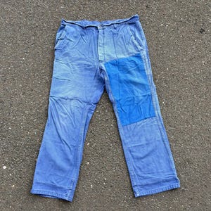 Pantalones de trabajo franceses vintage con parches, talla 38" (desgastados)