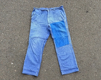 Pantalones de trabajo franceses vintage con parches, talla 38" (desgastados)