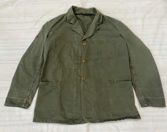 Vintage French Olive Green Work Jacket Pit22"