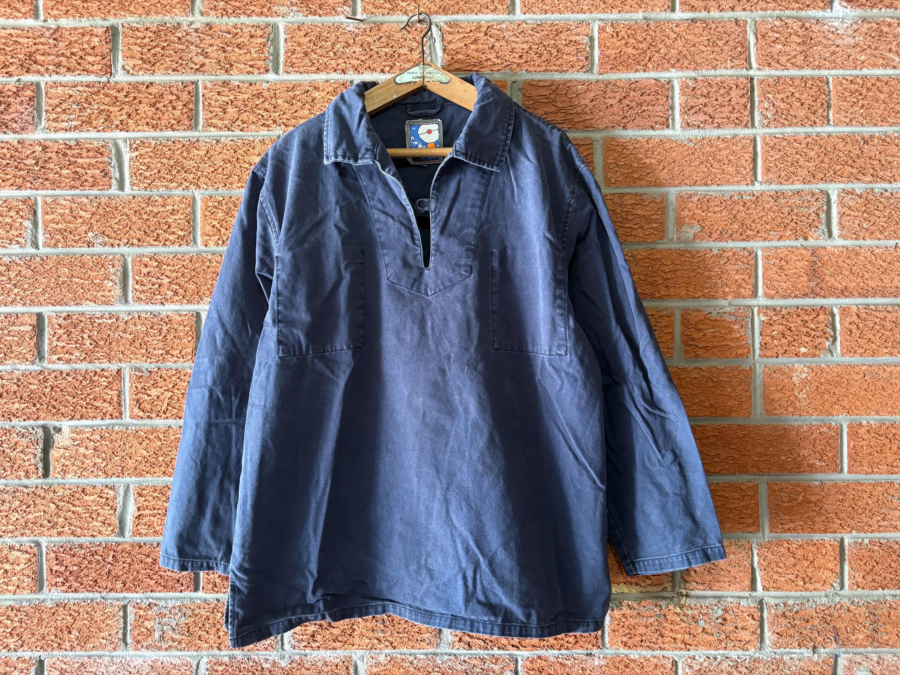 1970s〜1980s VINTAGE FISHERMAN SMOCK Vintage 70-80s French Blue Cotton Deadstock Fisherman Smock
