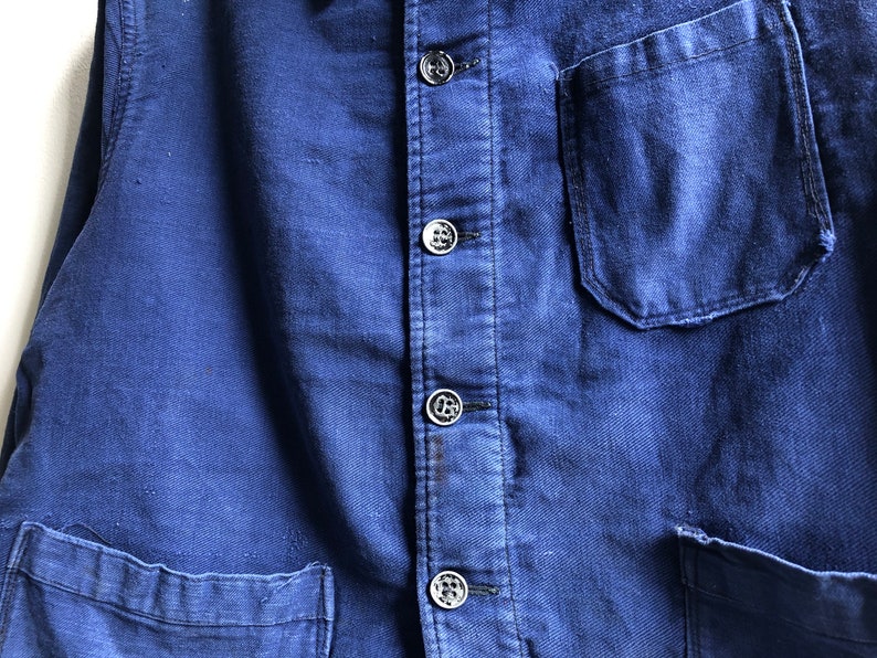 RARE Vintage 1940s French Indigo Work Jacket Antique Workwear