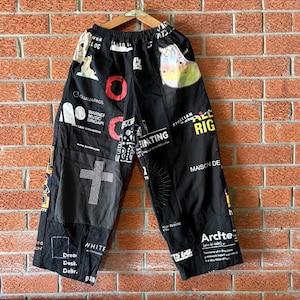 REMADE Patchwork Black Cotton Baggy Pants Balloon One Size Fit All