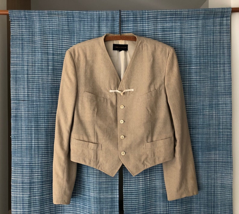 Comme Des Garcons Vintage 80s Blazer Vest Jacket Beige Wool Made in Japan