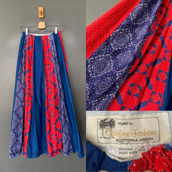 Vintage 70s Carefree Fashions Patchwork Bandana Long Skirt