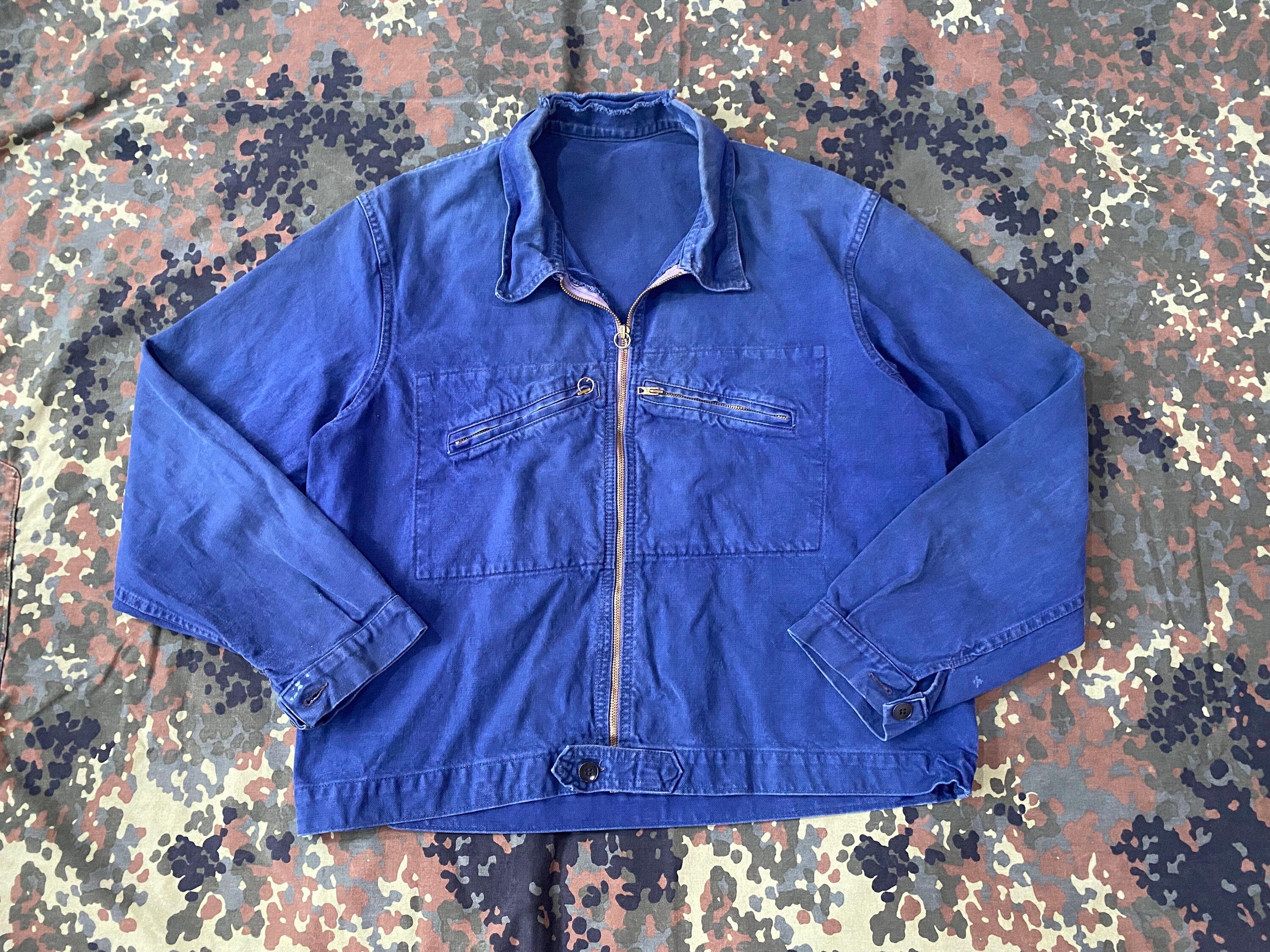 Vintage 60s French Indigo Cotton Cyclist Work Jacket Pit