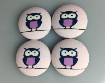 Fabric Covered Button Magnets - Owl Magnets
