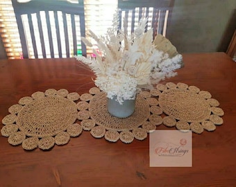 Handmade Crochet Jute Table Runner | Coffee Table Cloth | Hallway Table Decor  | Table Cloth | Jute Decor
