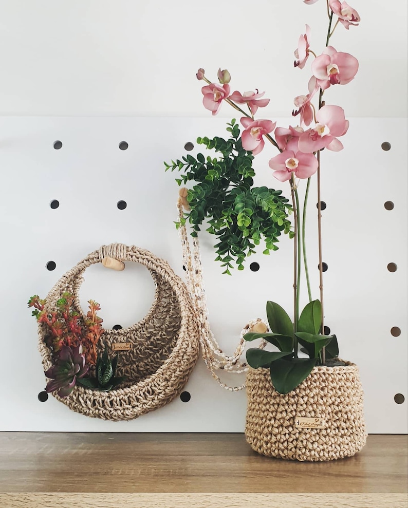 Crochet Jute Wall Hanging Fibs Strings Original Wall Planter Hanging Planter Circular Planter Crochet Planter Wall Basket image 3