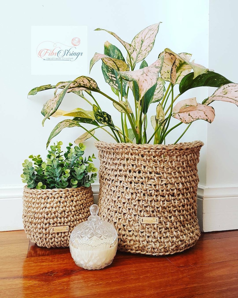 Handmade Thick Jute Twine Basket Hanging Hooked Jute Basket Etsy